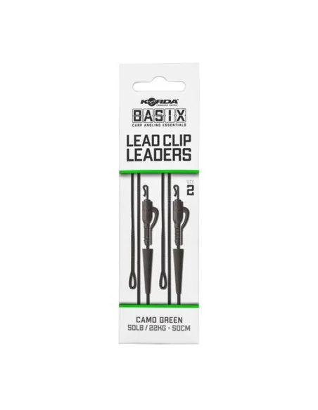 Korda Basix Lead Clip Leader grün 50cm 22kg 2 Stück Leadcore-Leader & Leadcore-JJ-Fishing
