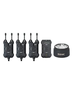 Sonik SKX 3+1 ALARM + BIVVY LAMP Bissanzeiger Set mit Bivvy Light und Transportkoffer-Bissanzeiger & Bobbins-JJ-Fishing