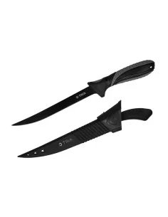 Delphin TRIX 17,5cm Filetiermesser Extra Scharf Angelmesser Black Edition mit Kunststoffscheide 2