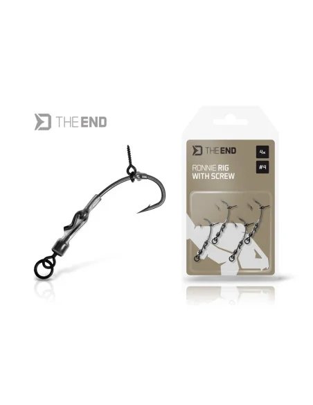 Delphin THE END 4 Ronnie Rig mit Bait Screw Bohrer 4 Stück Ready Rig Ultra Scharf-Endtackle-JJ-Fishing