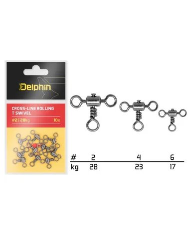 Delphin Cross-Line Größe 6 Rolling T Swivel 10 Stück 17kg Angelwirbel-Method Feeder-JJ-Fishing