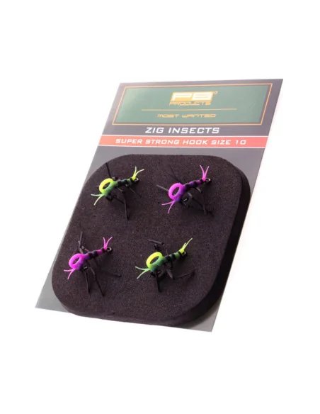 PB Products Super Strong Zig Insects Gelb/Pink 4 Stück Hakengröße 10-Zig-Rig Zubehör-JJ-Fishing