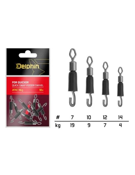 Delphin FDR Quicker Größe 10 Quick-Swap Wirbel mit Gummiband 10 Stück Tragkraft 9kg-Swivels-JJ-Fishing