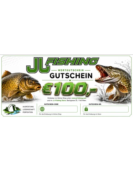 100€ JJ-fishing Geschenk Gutschein Einkaufsgutschein Angler Fischer-Gutscheine-JJ-Fishing