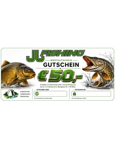 50€ JJ-Fishing Geschenk Gutschein Einkaufsgutschein Angler Fischer-Gutscheine-JJ-Fishing