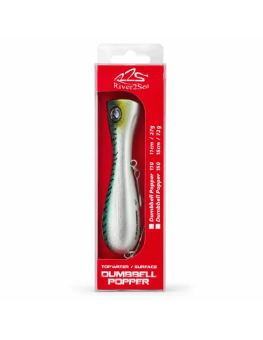 River2Sea Dumbbell Popper 110mm 28g Green Mackerel Oberflächen Köder Topwater Süß & Salzwasser Tuna Killer-Blinker / Spinnköd...