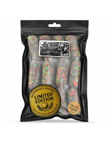 JJ-Fishing PVA Bomb Spicy Chakalaka Dr. Baits Edition BSA 12 Stück Ready PVA Sticks Long Cast Hand Made in Austria Baitservic...