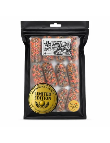 JJ-Fishing PVA Bomb Tropic X Crab Dr. Baits Edition BSA 12 Stück Ready PVA Sticks Long Cast Hand Made in Austria Baitservice-...