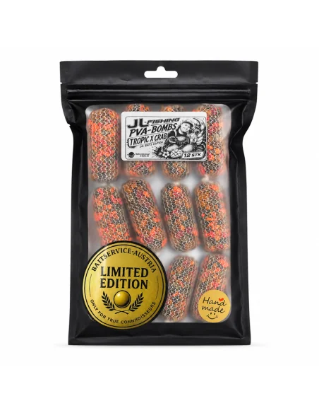 JJ-Fishing PVA Bomb Tropic X Crab Dr. Baits Edition BSA 12 Stück Ready PVA Sticks Long Cast Hand Made in Austria Baitservice-...