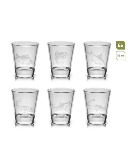 Delphin SHOTY 6in1 6x55ml Glasbecher-Set Schnapsglas Stamperl mit Fisch Design-Diverse Geschenkideen-JJ-Fishing