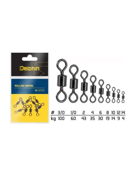 Delphin Rolling Swivel A-01 10 Stück Größe 10 Angelwirbel-Endtackle-JJ-Fishing