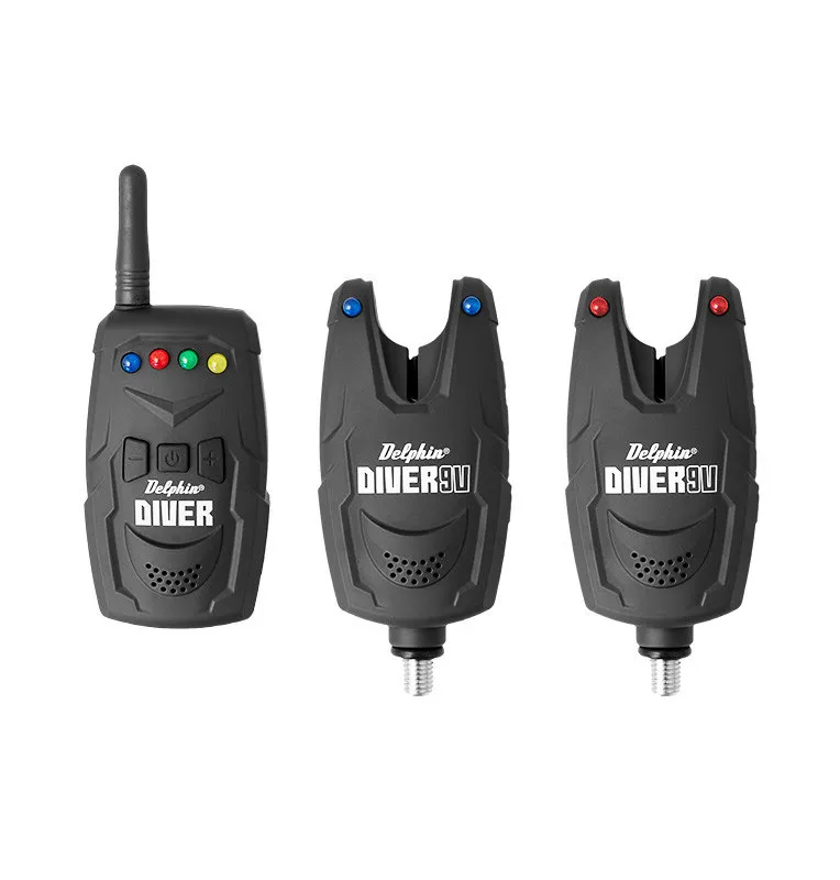 Delphin Diver Funkbissanzeiger Set 2+1 Bissanzeiger mit Transportkoffer-Bissanzeiger & Bobbins-JJ-Fishing