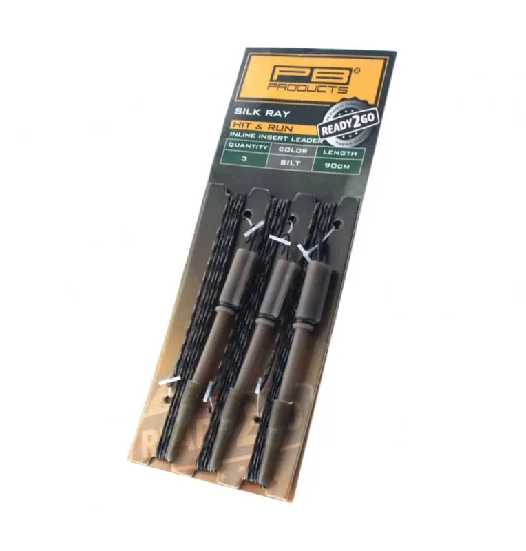 PB Products Ready2Go Silk Ray Hit & Run Inline Leader Silt 90cm 3 pieces-Endtackle-JJ-Fishing