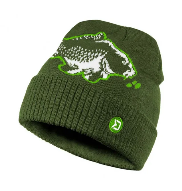 Delphin Carper Winterhaube Mütze mit Karpfenmotiv Grün extra Warm-Kappen & Hauben-JJ-Fishing
