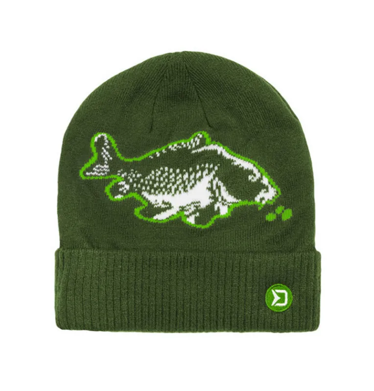 Delphin Carper Winterhaube Mütze mit Karpfenmotiv Grün extra Warm-Kappen & Hauben-JJ-Fishing