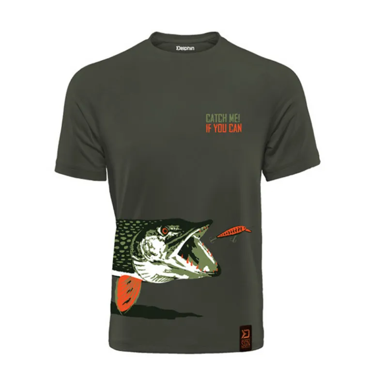Delphin T-Shirt Catch me! Pike Größe XL Predator Hecht-Hoodie, Shirts, Jacken & Co-JJ-Fishing