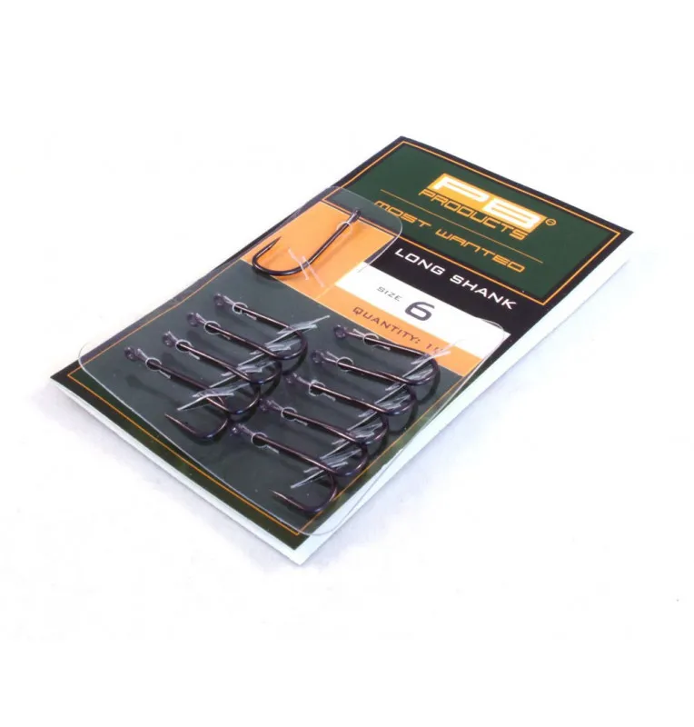 PB Products Long Shank Hook Barbed with DBF coating 10pcs Size 6 Fish Hooks-Endtackle-JJ-Fishing