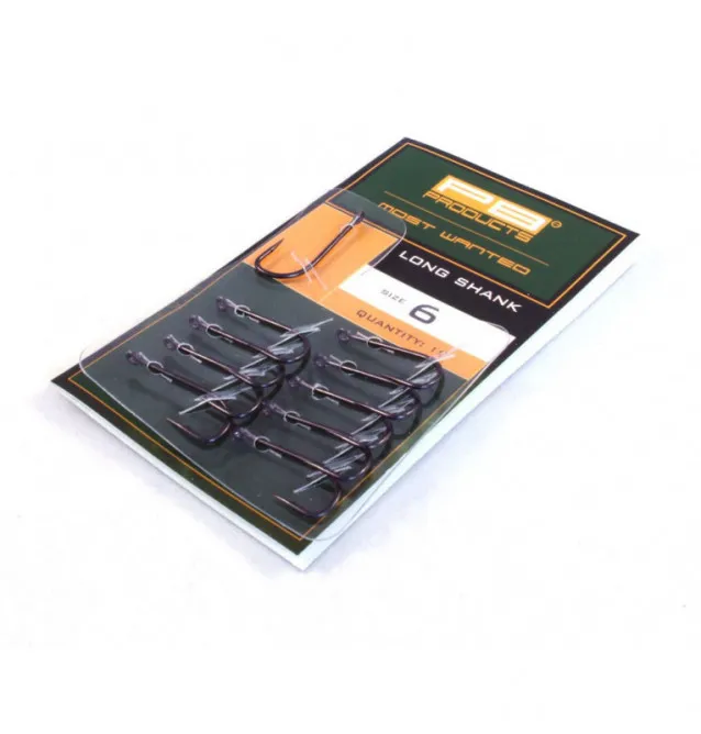 PB Products Long Shank Hook Barbed with DBF coating 10pcs Size 6 Fish Hooks-Endtackle-JJ-Fishing