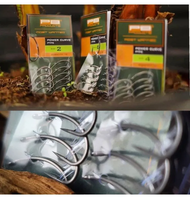 PB Products Power Curve Hook with PTFE coating Barbed 10 pieces size 2 fish hooks-Hook & Co-JJ-Fishing
