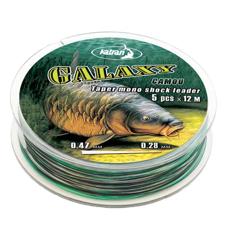 Katran Galaxy Camou Taper Mono Shock Leader 0,28-0,47mm 5 Stück 12m Konische Schlagschnur 12m 5 Stk.-Endtackle-JJ-Fishing